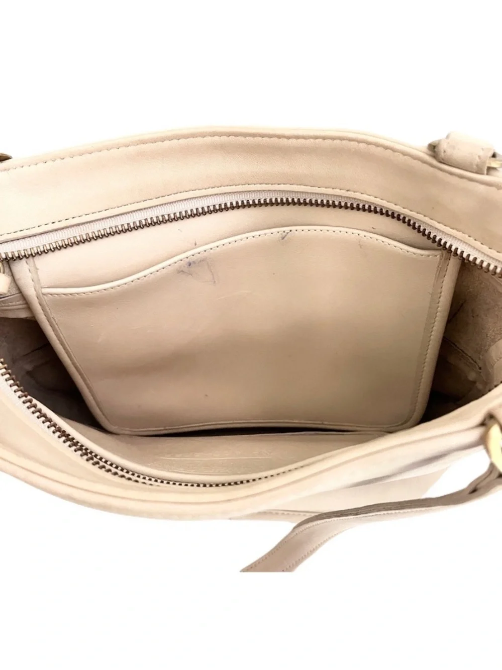 Vintage Coach Ivory Bone Leather ‘Tribeca’ 9098 Tote Bag